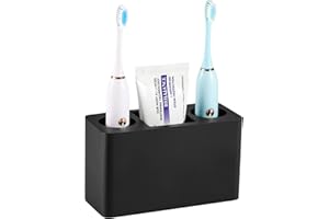 Luxspire Toothbrush Holder, 3 Slots Large Electric Toothbrush Toothpaste Stand, 14x6.5x9.5 cm Resin Decorative Dental Storage for Bathroom Accessories Set Vanity Counter Sink Organizer Caddy - Black