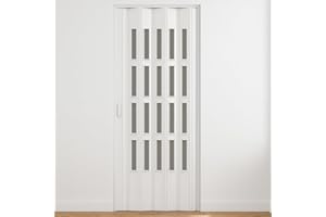 HDCASA HD CASA Porta a Soffietto Modello Extra Standard, in PVC con Vetri Trasparenti, Reversibile e Regolabile in Altezza e Lunghezza, Fai da Te, Made in Italy, arredo casa, Bianco 82x210 cm