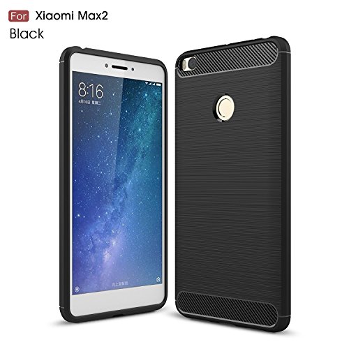 Xiaomi Mi Max2 Funda Regalos Cristal Vidrio Templado,xinyunew Carcasa Case TPU Fibra de carbon Dibujo Funda para Xiaomi Mi Max2(Negro)