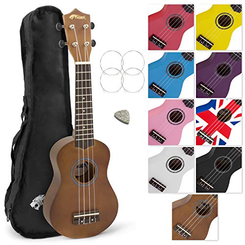 Tiger UKE12-NT - Ukelele soprano para principiantes con funda, color natural