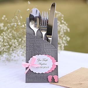 10 Bestecktaschen Platzkarten Serviettentaschen zur Taufe mit Name Datum Handarbeit binnbonn