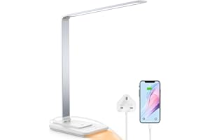 IAB LED Desk Lamp, Eye Caring Lamp with USB Charging Port & Adapter, Night Light, Dimmable Bedside Lamp，5 Brightness Levels x 5 Modes, Touch Control Table Lamp for Study,Office,Reading,Work