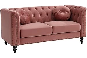 Vente-unique - Sofá de 2 plazas de Terciopelo Turner - Rosa Viejo