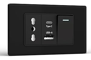 BSEED Presa, Prese Elettriche da Muro con Interruttore 1 Gang 1 Via e Presa USB A e USB C, Spina 118m per Ufficio Casa, Nero