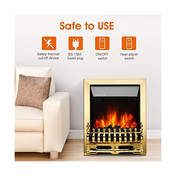 Finether 2000W Freestanding Fireplace Electric Fires/Stove Heater with Detachable Grate/Real Coal and Realistic Flame Effect - Image 4