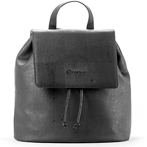 Corkor Cork Backpack - Vegan Handbag For Women Top Flap Back Pack Travel School Black Color
