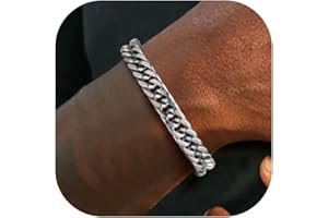 PROSTEEL Pulsera Cadena Cubana de Acero Inoxidable para Hombres Mujeres, Plateado Dorado Negro, Pulsera Metal Eslabones 8mm/12mm/17mm de Ancho, 19cm/21cm/23cm de Longitud