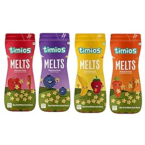 Timios Melts Mix Value Pack| Apple & Cinnamon , Carrot & Cumin , Banana & Strawberry and Blueberry Flavoured Melts | Pack of 4
