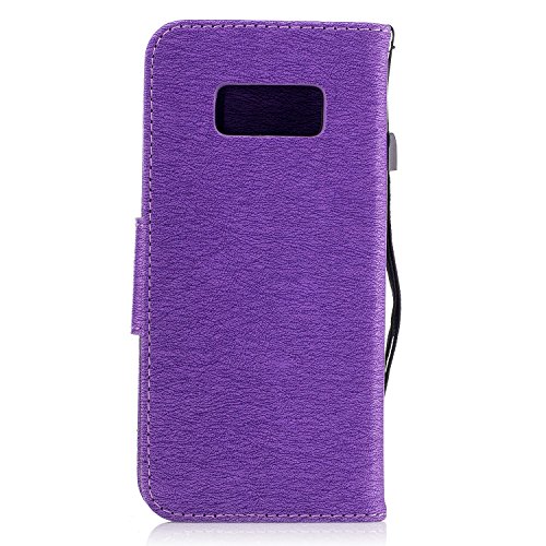 Samsung Galaxy S8 Hülle,Galaxy S8 Case,TOYYM PU Leder Flip Cover Wallet Case Bookstyle Brieftasche Tasche Schale Schutzhülle Vintage Blume Muster mit Standfunktion Karte Halter für Samsung Galaxy S8+1x Touch Pen(Color Random)+1x Staubschutz(Color Random)-Lila Blume - 2