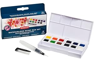 DERWENT Watercolour - Palette de Peintures Aquarelles avec 12 Demi-Godets de Peinture, Qualité Professionnelle, Format Voyage, 2306259