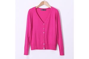 JIANGZ Cardigan Femme,Couleur Unie Rose Rouge Ultra Doux Cardigan Basique Léger Cardigan Slim Fit Cosy Manches Longues Pull Tricoté Manteau Veste Vêtements D'Extérieur pour Femme,XXL
