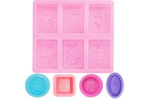SENHAI Stampo rettangolare a 6 cavità e 4 stampi per sapone in silicone, per realizzare cupcake, muffin, sapone, rosa, viola, rosso rosa, blu
