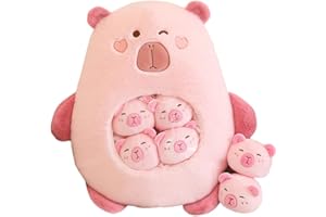 KEKESO Capybara Stuffed Animal Kawaii Capybara Plush with 6 Cute Babies Bag of Capybara Plushies Pillow Stuffed Toys for Girls Boys Gifts,Pink