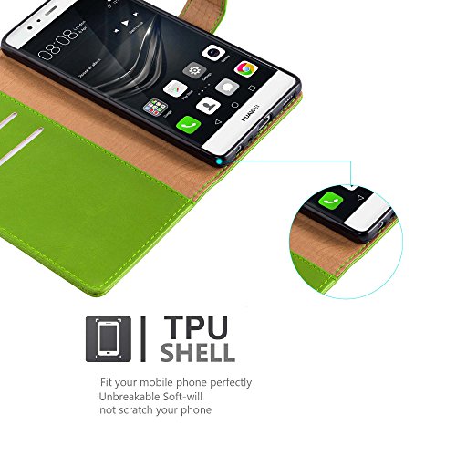 Huawei P9 Funda Estilo Libro de Cuero Sint  tico en VERDE HIERBA de Cadorabo  Dise  o LUXURY      Cubierta Protectora con Cierre Magn  tico  Tarjetero y Funci  n de Suporte     Protecci  n Carcasa Caja Etui Case Cover