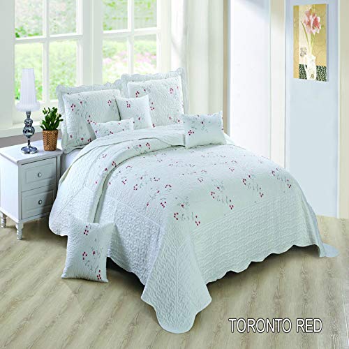 3 Piece Patchwork Embroidered Bedspread Comforter Quilted Bed Throw Pillow Sham (Double, Toronto Red 3 Piece Patchwork Embroidered Bedspread Comforter Quilted Bed Throw Pillow Sham (Double, Toronto Red