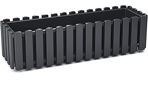 KAGM Blumenkasten Balkonkasten Blumentopf Pflanzkasten Latten-Optik/Landhausoptik / 58cm Anthrazit