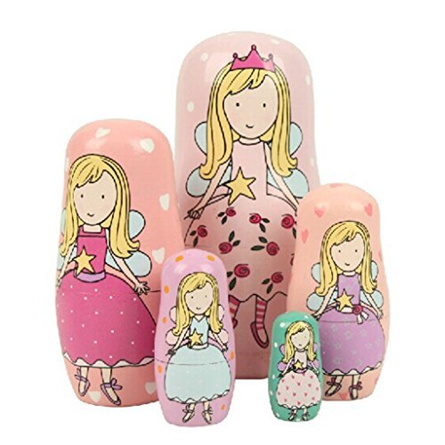 VStoy poupÃÂ©es russes en bois gigogne forme de jeune fille-Rose-Lot de 5 by ColorMaxNet