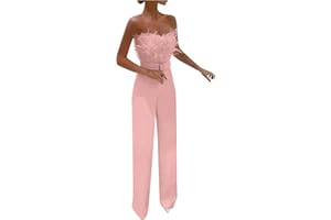 ZYUEER Combinaison Femme Chic, Combinaison Bustier Sans Manches Sexy Combishort Longue Soiree Mariage Jumpsuit One Piece Playsuit Ceinturée à Taille Haute