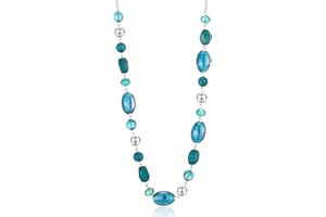 FULU AUTUMN Long Collier de Perles en Pierre pour Femmes Collier de Chaîne en Argent avec Cristaux de Coquillage Bijoux de Mode Cadeau Noël pour Maman