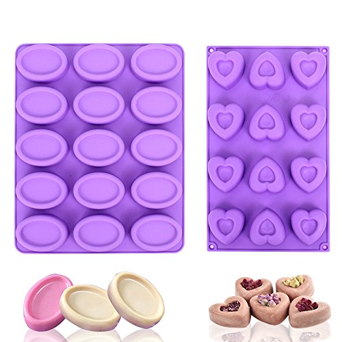 Tomnk Silikon Seifenform Kuchenform 15 Hohlraum (Oval) oder 12 Hohlraum (Herzform) für Handgefertigt DIY , 100 Taschen kostenlos - 2