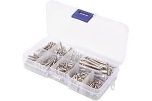 Alnicov Gitarrenschrauben-Set,226-teilig 9 Typen Gitarrenschrauben-Sortiment-Set mit Federn für E-Gitarren Steg,Pickup,Pickguard,Tuner,Schalter,Halsplatte(Chrom)