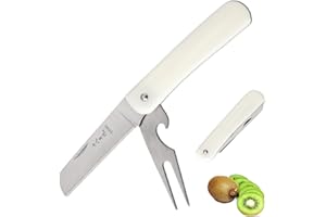 SHI BA ZI ZUO Coltello Pieghevole da 2,8 Pollici con forchetta, Coltello per sbucciare in Acciaio Inossidabile, Coltello Portatile per Frutta e Verdura per Esterno, Campeggio, Barbecue, arrosto, Pane