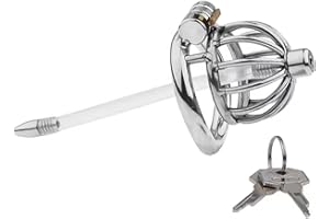 MKGMYGZ Jaula de castidad plana Cerradura de castidad de acero inoxidable para hombres Jaula para pene Hombre con tubo de silicona Diseño, Bondage para parejas SM Juguetes sexuales (45mm/1.77in)