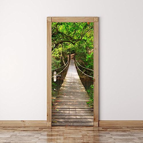 Creative 3D Wood Drawbridge Landscape Door Sticker Self Adhesive