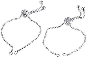 UNICRAFTALE 10 pcs 230mm Réglable 304 Bracelet en Acier Inoxydable Fabrication Boîte Ronde Chaîne Curseur Extender Chaînes avec Embouts à Billes pour Femmes Filles Semi Fini DIY Bracelets