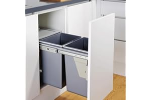 CHARLES BENTLEY Poubelle encastrable cuisine, 2 bacs 20L, capacité 40L, recyclage, double compartiment, couvercle anti-odeurs, montage facile (34Lx48Px42H cm)