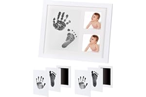 AQSACOKIYA Cadre Empreinte Bébé Encre avec tampon d'encre Clean-Touch, Cadre Déco Cadeau Original Naissance, Kit Empreinte Chien, Cadre Empreintes Main et Pied Bébé Garcon Filles pour nouveau-né (Blanc)