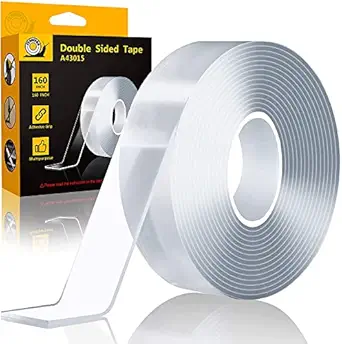 Arawaza Double Sided Tape Heavy Duty Self Adhesive Tape, Two Side Sticky Pads Strong Wall Adhesive Strips No Marks Reusable Removable Clear Tapes for Picture Hanging photo frame, Carpet Glue