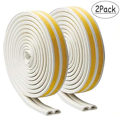 Tebrun Bande de Joint D-Profil, auto-adhésive anticollision Bande de Joint d'Étanchéité, en Caoutchouc Imperméable et Antibruit pour Fenêtre/Porte/Boudn de Porte/Rouleau Insonorisation - Blanc, Lot de 2
