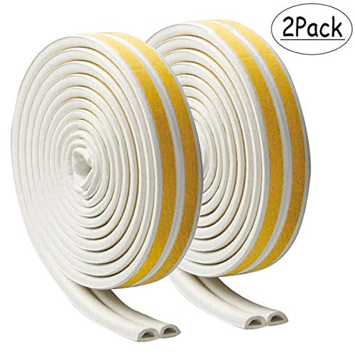 Preisvergleich Produktbild Fenster Dichtungsband d Profil Dichtungsband für Türen Schaum Klebeband selbstklebendes Gummiband Wasserdicht Lärmschutz Zugluftschutz Qualität, Fensterdichtungen 2 Rollen (insgesamt 10 Meter,Weiß)