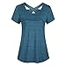 Produktbild HWTOP Tshirt Damen Sweatshirt Frau Kurzarm T-Shirt Rundhals Criss Cross Tops Rückenfrei Sport Fitness Athletic Yoga Shirt