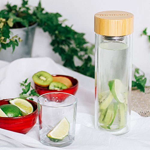 Monsuri 450ml doppelwandige infuser Trinkflasche glas für Tee Aufguss und Frucht infundiert Wasser mit einem Bambusholz-Deckel, einer Neopren Schutzhülle und einem einzigartigen, trennbaren 2 in 1 Edelstahl-Sieb. Tragbare, kompakte und wiederbefüllbare Isolierflasche, Teebereiter to go, Thermobecher mit teesieb, Infusion Bottle, groß tee-glas, Teekanne für losen Blatt-Tee, Früchtetee, ätherisches Öl, Eistee, Kaffee, einen Smoothie, oder eine Detox-Diät - 7