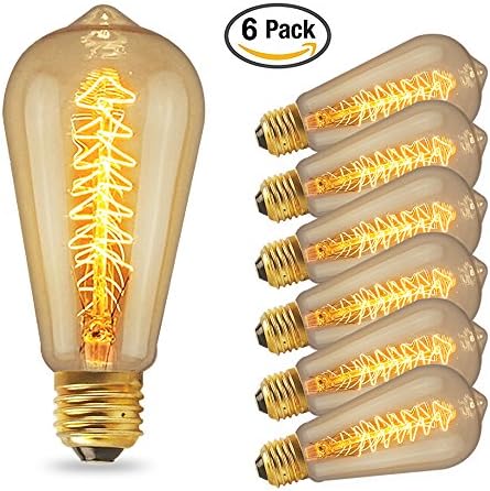 LONGYEE Vintage E27 Edison Screw Bulb 40w Dimmable ST64 Antique Filament Tungsten Loop Style Christmas Tree Tungsten Filament Glass Bulbs 220V 6PCS