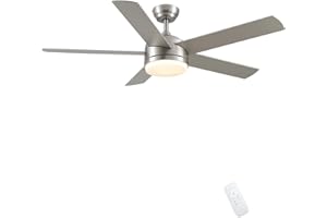 CJOY Ventilatore da Soffitto con Luce e Telecomando Silenzioso, Lampada da Soffitto con Ventilatore Dimmerabile LED Sand Nickel 132 cm 5 pale, Ventilatore da Soffitto con Illuminazione Reversibile