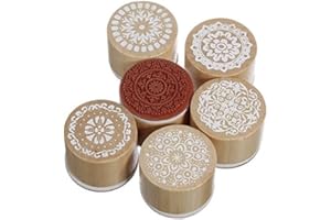 Itian Lot de 6 Rond Tampons en Bois et en Caoutchouc Rétro Motif Timbres