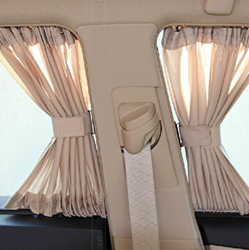 OLSR®Universal Auto Window Mesh Drape Sunshades Covers Curtains (2 Pack) for Baby Kids Pets, Breathable, Slidable and Stretchy, Fits to Side and Rear Windows! Blocks over 99% of Harmful UV Rays and and Offers Effective Sun Glare Protection. (Beige-70 L)