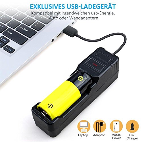 1000 LUMEN Taschenlampe LED ,Fokus Zoombar Taktische LED Taschenlampe von BYBLIGHT, starke CREE XM-L T6 Taschenlamp mit 5 Modi und IP65 Wasserdichte, für Outdoor Stromausfall, Haushalt, Notfall,LED Handlampe aufladbar mit 22650/18650/AAA Akku, Extra Bonus (Solarbetriebene Taschenlampe mit Schlüsselanhänger) - 2