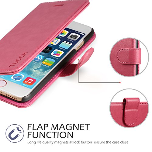 iPhone 6s Case,iPhone 6S Leather Case, TUCCH [Lifetime Warranty] Premium Folio Leather Wallet Case with [Lifetime Warranty] [Kickstand] [Card Slots] [Magnetic Closure] Flip Notebook Cover Case for iphone 6/6s-Hot Pink