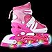 Produktbild AMdirect Einstellbare Indoor Outdoor Leichte Inline Skates mit Vollblinkrad für Kinder Jungen Mädchen Canvas Inline Rollerblades (S: 31-34 / M: 35-38 / L: 39-42) (Rosa, 35-38)