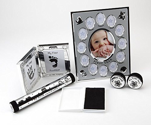 Hugs & More Baby Gift Set includes First Year Photo Frame/Birth Certificate Holder/Tooth and Curl Keepsakes/Baby Hand Print Frame (5-Piece)