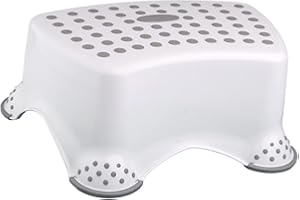 DIVCHI Kids Step Stool for Toilet Training Plastic Anti-Slip Bathroom Foot Stool with Rubber Feet & Dots for Toddlers Potty Training & Kitchen Sink (White)