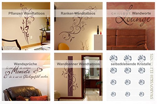 Wandtattoo Blumen Ranke „Alya“ Floral Flower inkl. SWAROVSKI (flomod03 braun) 120 x 50 cm mit Farb- u. Größenauswahl - 6