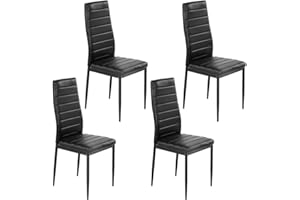Jooli H Modern Faux Leather Dining Chairs Set of 4, High Back Padded Kitchen Chairs with Metal Legs for Dining Room Living Room Office Lounge, Black