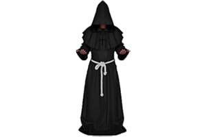 CHUANGMINGHANGQI Mönchskostüm Erwachsene Herren Zauberer Priesterrobe Halloween Kostüm Outfit Mittelalterlicher Umhang mit Kapuze Frater Kapuze für Karneval Cosplay Gotik Zauberer Ritter Renaissance(L,Schwarz)
