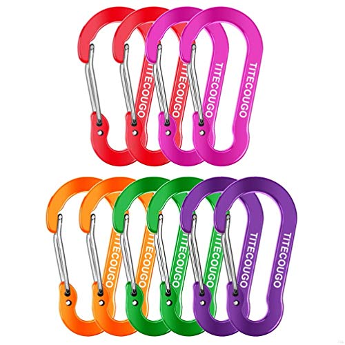 TITECOUGO Carabiner Keychain,Aluminum D-Ring Locking Carabine D-Shape Lock Snap Backpack Water Bottle Keychain Climbing Gear Accessories EDC Camping Tent Multi Function Tool Multiple 5 Colors Bx2