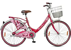 Amazing Bikes Hero Miss India Gold Single Speed 24T Girls City Bike (16.5 Inches Steel Frame , with Basket ) - Pink